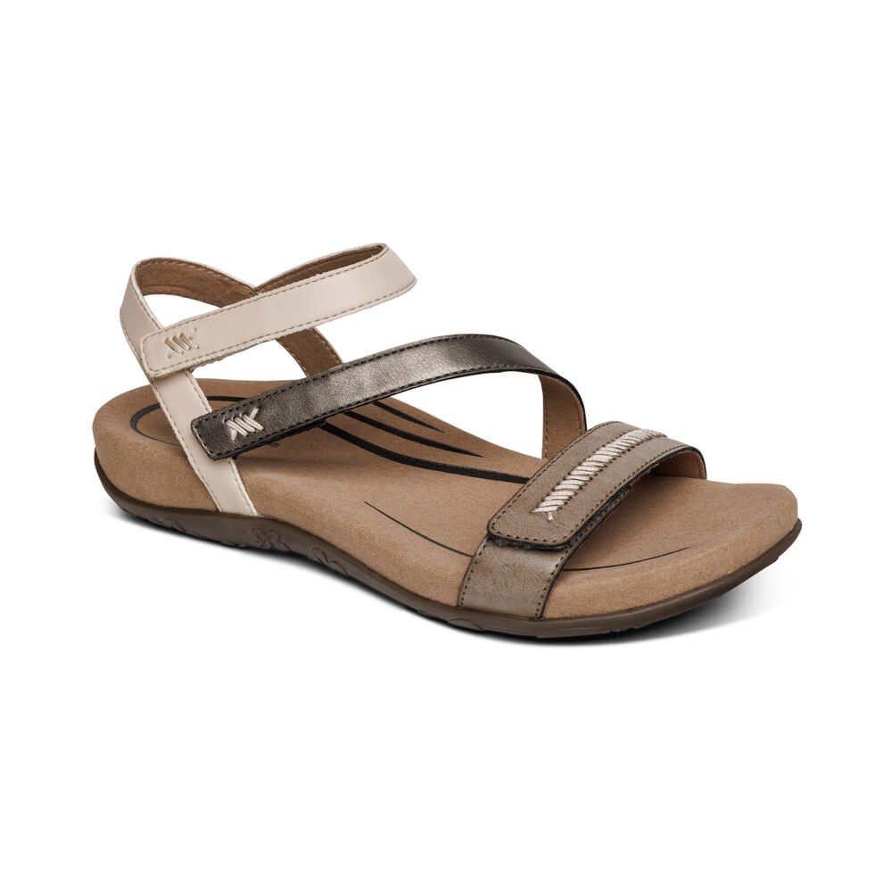 Aetrex Women's Gabby Adjustable Quarter Strap Sandals - Brown | USA GVBU4UQ